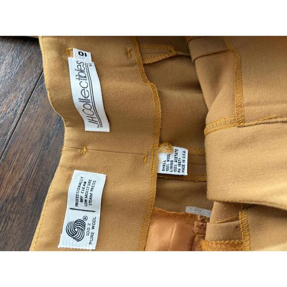 VTG 100% Wool Mustard Pleat Straight High Waist Pant Slack Trouser Size 10 Twee - Picture 2 of 5
